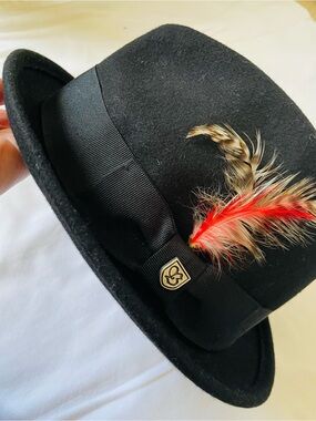 Brixton Black Felt Fedora with Red Feather Accent